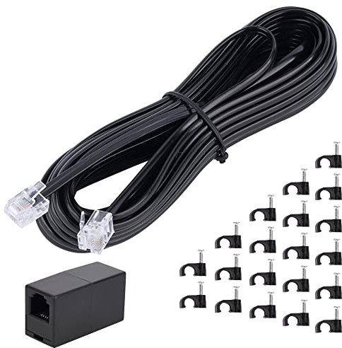 Ubramac Telephone Extension Cord Phone Cable Line Wire, with Standard RJ11 Plug (25FT-Black)