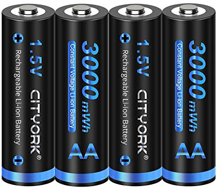 CITYORK AA Akku 3000mWh 4 Stück 1.5V Wiederaufladbare Lithium Batterien mit Akkuboxs Geringe Selbstentladung