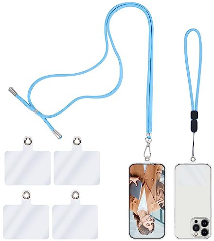 simarro Handykette Universal, 2 Stück Handyketten mit 4er Transparente Ersatz, Verstellbares Telefonband Handy Band Zum Umhängen für alle Smartphone Umhängeband (Blau)