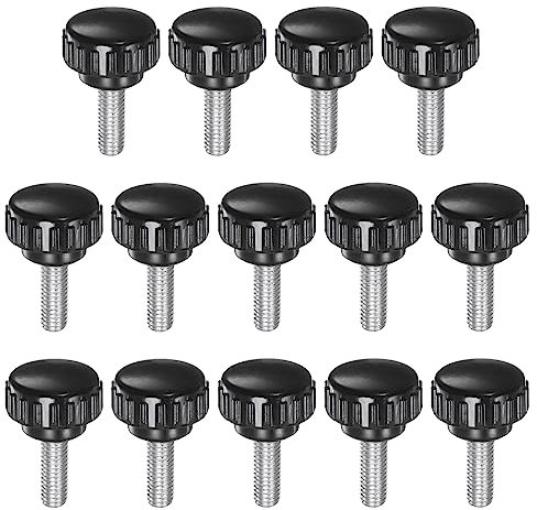 QUARKZMAN 14uds Moleteadas Sujeción Perillas M6 x 15mm Macho Rosca 20mm Cabeza Agarre Plástico Métrico Mariposa Tornillo Perno Perillas Roscado Perno Manijas, Negro