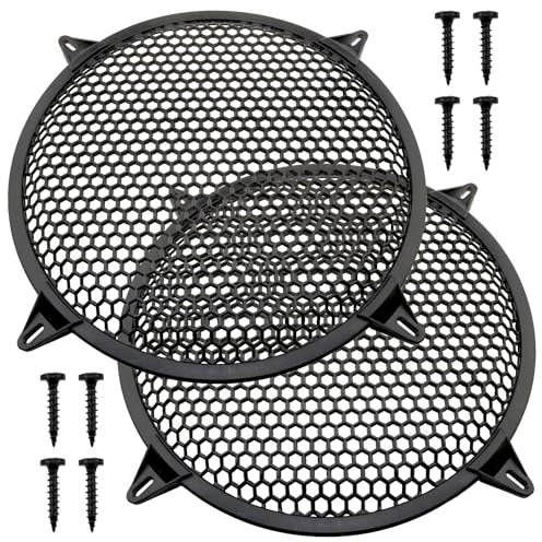 Lovelysp-20,3 cm copertura per altoparlante in rete metallica nera griglia altoparlante griglia decorativa cerchio accessori audio con viti di montaggio -2 pezzi