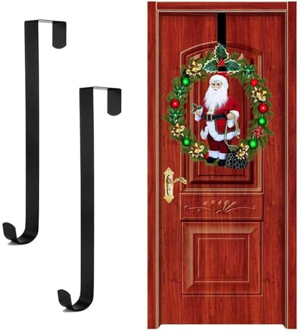 SYEYCW 2 Pezzi Gancio per Ghirlanda Porta Blindata, Ghirlanda di Natale Gancio in Metallo, per Natale, Casa, Ufficio, Parete, Ghirlande di Nozze o Decorazioni, per Interno e Esterno Display (Nero)