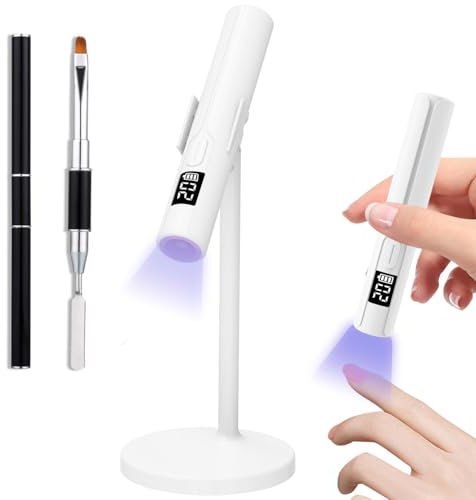 Asimebesty Lampada UV per Unghie, Mini Lampada UV LED Unghie Portatile, Lampada Unghie con 2 Timer, Display a LED, Pennello a Doppia Punta, Torcia Elettrica per Unghie Gel Sciugatura Rapida Bianco