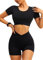 Navneet Sport Set Damen Gym Set Kurz Workout Sportset Fitness Outfit Set Sport Oberteile Scrunch Shorts Yoga Sets Sportbekleidung Sommer Zweiteiler Schwarz S