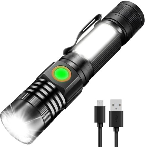 LED Taschenlampen superhellen 2000 Lumen, zoombar wiederaufladbar Taschenlampen mit Clip und magnetischem Fuß, leistungsstarke batteriebetriebene Taschenlampe mit 4 Beleuchtungsmodi, IPX4 wasserdichte