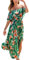 CUPSHE Dress for Women Summer A Shape Dresses Off Shoulder Sleeve Maxi Length Ruffle Fitted Waisted Green Tropical M