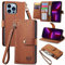 VEEMOS Zipper Wallet Case for Apple iPhone 13 Pro Max Phone Case with Purse Card Holders RFID Blocking Leather Flip Case Book Cover Wrist Strap Women - Brown
