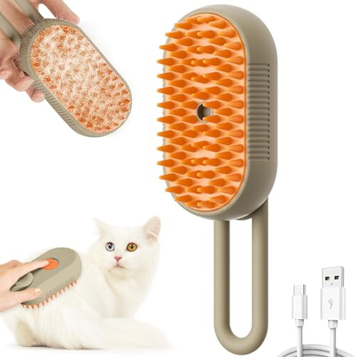 3 in 1 Hund/Katzen Dampfbürste, Steamy Brush Katze, Dampfbürste Katze Wiederaufladbare, Self Cleaning Dampfbürste Hund,Multifunktionale Katzenbürste mit Dampf für Massage,Pflege und Haarentfernung