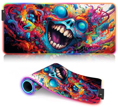 XXL Large Mouse Mat monster art RGB Gaming Mouse Pad Mat Professional XXL（35.4 x 15.7x 0.12 inches Large Cloth Mousepad Stitched Edges 9 static colors and 3 dynamic