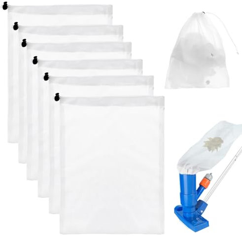 6 STK Pool Netzbeutel,Filterbeutel,Pool Filter Netz,Netztaschen mit Kordelzug,Pool-Staubsauger Reinigung Vakuumbeutel,Fine Mesh Mikrofilterbeutel zum Fangen Blättern Kleinen Trümmer Poolsauger