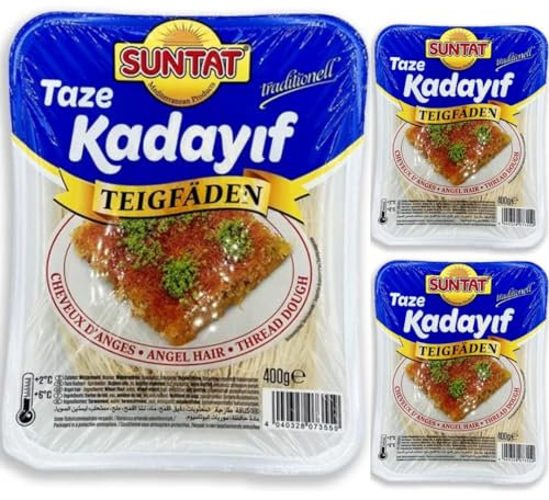 SUNTAT filo di pasta Kadayıf, dessert in stile turco, pasticceria, pasta fillo, dessert al sorbetto pasta filo 400 grammi x 3 Pezzi di pufai