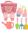 JOINPAYA Ensemble D'outils De Jardinage Rose pour Enfants Kit D'outils De Jardin Jouets Râteau en Métal Pelle Tablier Arrosoir Fourre- Pots De Fleurs Jouet De Printemps Et