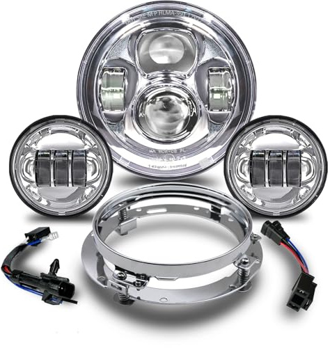 17,8 cm Motorrad-LED-Scheinwerfer, 11,4 cm, Nebelscheinwerfer, DOT, SAE-geprüft, Davidson, Fat Boy, Street Glide, Heritage, Softail Road King, Switchback, Electra Glide, Ultra Classic, Chrom
