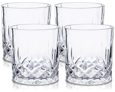 Raisaplin Whiskey Glasses Set of 4, 200ml/ 7oz Crystal Old Fashioned Heavy Freezable Rocks Barware Scotch Bourbon Whiskey Tumblers Snifter for Cocktail Drinks Rum Cognac Vodka Liquor Bar Gifts