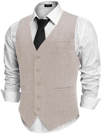 COOFANDY Weste Herren Trachtenweste Regular Fit Elegant Business Herrenweste Formale Klassische Männer Anzugweste Beige L