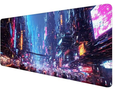 Tapis de Souris Cyberpunk, Tapis de Souris 800x400mm, Grand Tapis de Souris Gamer avec Surface en Caoutchouc Antidérapant, Tapis de Souris XXL Gaming Néon Améliore la Précision et la Vitesse, K-3