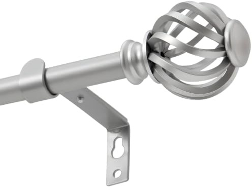 Widyana Verstellbare Vorhangstange, Gardinenstange Silber Erstellbare Länge mit Kappenknäufen und Halterungen für Esszimmer, Schlafzimmer, 70-155CM