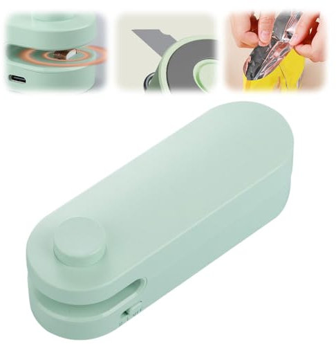 Mini Folienschweißgerät, 2 in 1 Bag Sealer mit Cutter Versiegelungsmaschine Hand Verschlussgerät, Portable Tüten Schweissgerät für Lebensmittellagerung Snack Plastiktüten Beutel (Grün)