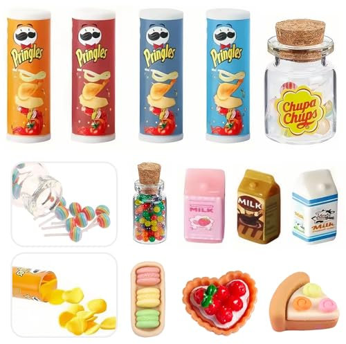 Miniatur Essen und Trinken, Miniatur Lebensmittel Set, Wichtel Zubehör Süßigkeiten, Miniatur Lebensmittel Puppenhaus, 1/12 Mini Essen Spielzeug, Mini Food Miniatur Deko Weihnachten.