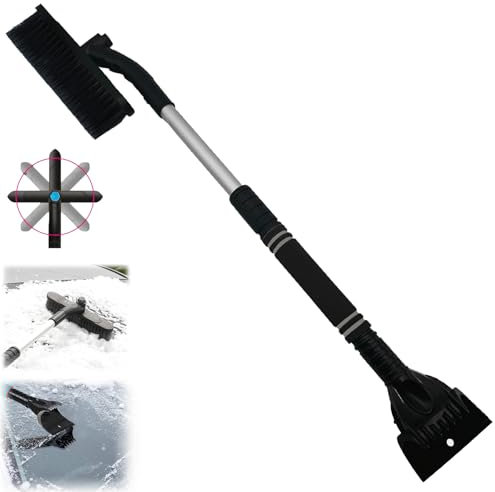 Mino Plus Eiskratzer & Schneebürste 2 in 1,Auto Besen Schnee,Abnehmbarer eiskratzer,einziehbare Winter-Schneebürste mit rutschfestem Schaumstoffgriff,für Auto und SUV LKW windschutzscheibe (Schwarz)