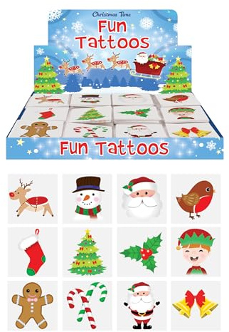 Henbrandt 288 x Mini Christmas Temporary Tattoos for Children 12pc Packs Kids Festive Xmas Party Bag Favours Stocking Presents Advent Calendar Fillers for Boys and Girls