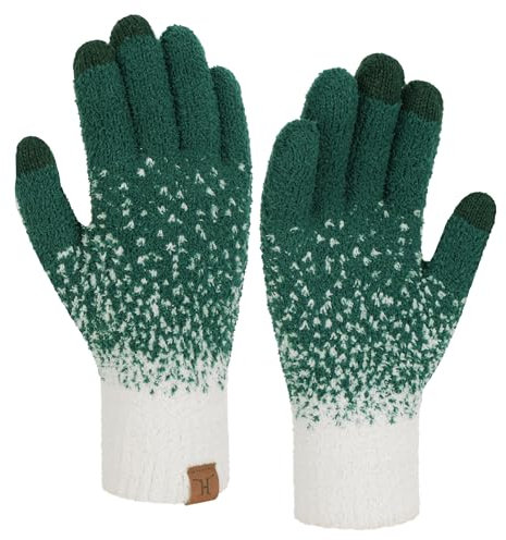 Bequemer Laden Winter Warm Damen Handschuhe Thermo Winterhandschuhe Elegant Jacquard Strickhandschuhe mit Elastisch Manschette Geschenk für Frauen, Dunkelgrün
