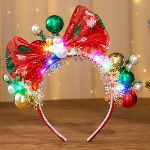 Fashband Bandeaux de Noël avec nœud à LED - Boule lumineuse - Accessoires pour cheveux pour femme