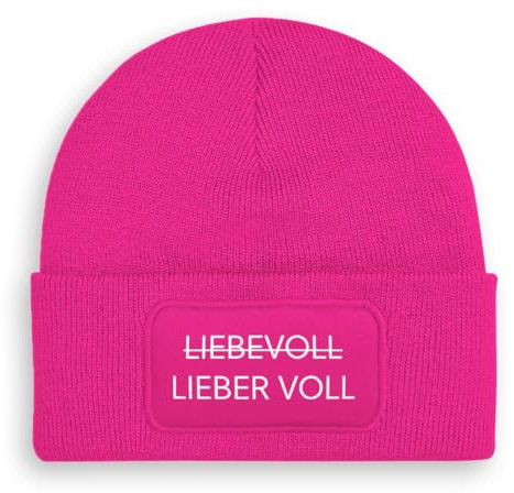 Prozente Momente Lieber voll/Liebevoll - Beanie | Strickmütze | Wollmütze | Beanie mit Druck | lustige Sprüche | Apres-Ski | Winter | Pink