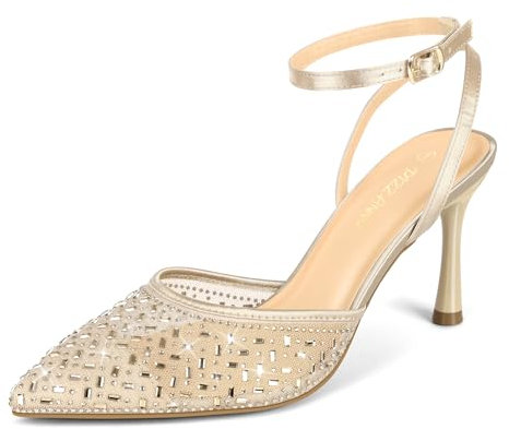 PIZZ ANNU Damen High Heels Strasssteine Knöchelriemen Hohe Schuhe Elegant Pumps mit Stiletto Absatz Bequem Brautschuhe für Hochzeit Festliche Aprikose EU 38