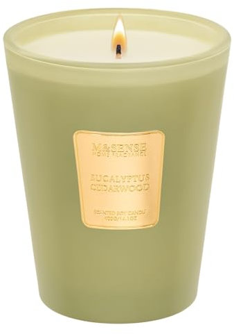 M&SENSE Duftkerze im Glas Eukalyptus & Zedernholz | 400 g Sojawachskerze, 75 Std. Brenndauer, Ideal für Meditation & Entspannung, Aromatherapie, Non Toxic