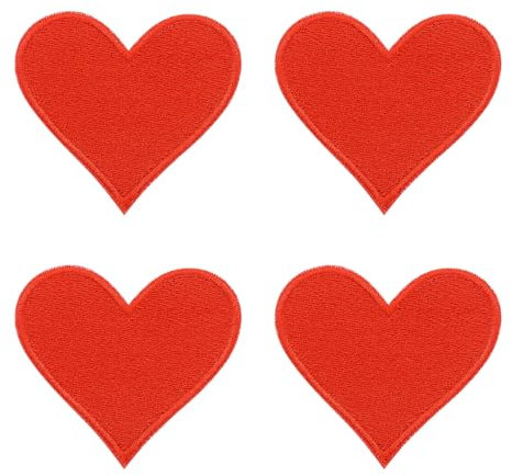 sourcing map 4Pcs Iron on Heart Patches, Sew on Small Heart Embroidered Patches, Decorative Repair Patch Applique for DIY Crafts Backpacks Bags Hats Clothes, 70mm Red