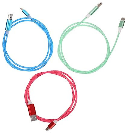 KONTONTY Type- Charging Cable 3-pack Light-up Usb Charger for Phone Decorative Charging Cord Tpe Material