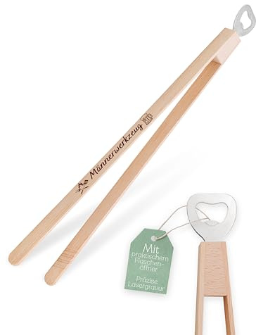 Abenteuernah Grillzange mit Holzgriff, personalisiertes Vatertagsgeschenk | Lustiges Grillbesteck für Opa und Papa, Grillset mit Gravur für Männer, Holz Fleischzange groß, Geschenk