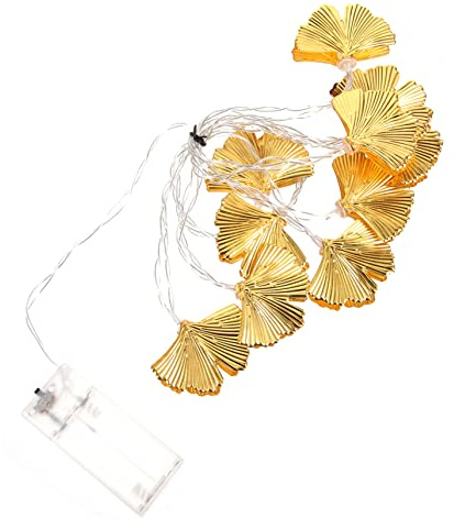 Goldene Metallblatt Dekorationen als Lichterkette für Heimdekoration | Weiße Lichterkette mit Stecker, Blattanhänger mit Filigraner Form, für Feiertagsstimmung