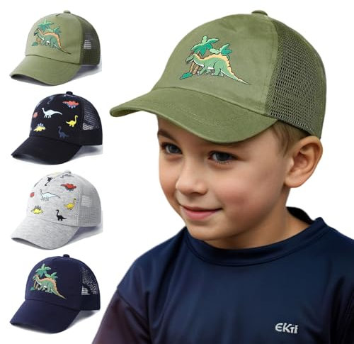 YANWANG Baby Baseballkappe Atmungsaktiv Einstellbare Kleinkind Sonnenhut Dinosaurier Solide Farbe Mützen für Kinder Jungen Mädchen(Green Dinosaur，L)