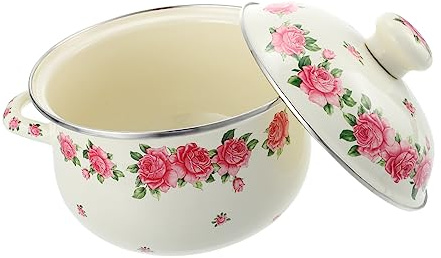 BEBEMOKO Pentola di Ceramica Smaltata con Manici Antiscivolo Pentola da Cottura Decorativa per Zuppe e Stufati Design Vintage