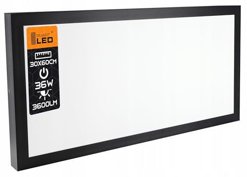 Deckenlampe LED Deckenleuchte Quadrat 30x60cm-36W 4000K 3600LM Modern LED Lampe für Flur Schlafzimmer Balkon Lebensdauer 30000h neutrale Lichtfarbe (30x60cm, 36W, Schwarz)