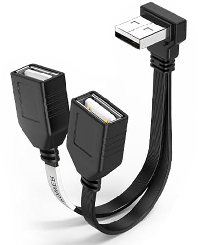 MISYNLON USB Splitter Kabel 1 in 2 Out, 90 Grad USB 2,0 A Stecker zu Dual Buchse Verlängerung Hub Power Cord Unterstützung Laden und Datenübertragung für Auto, Laptop, Tablets, Handys (Up Angle)