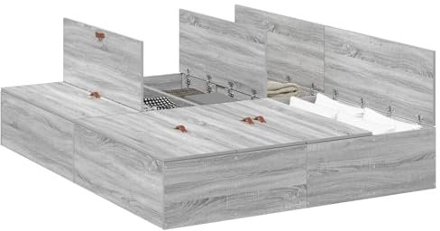vidaXL Stauraum-Bettgestell mit Schubladen für Matratze 135 x 190 cm Grau Sonoma Modernes Möbel aus Holzwerkstoff Schlafen Erwachsene