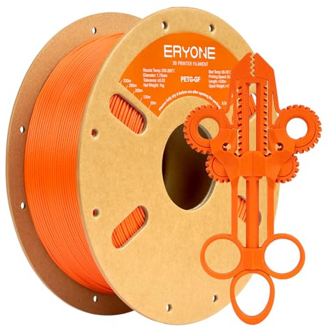 ERYONE Glass Fiber PETG Filament 1.75mm +/- 0.03mm, 3D Printing Filament PETG GF, 1kg (2.2 LBS)/Spool, Orange