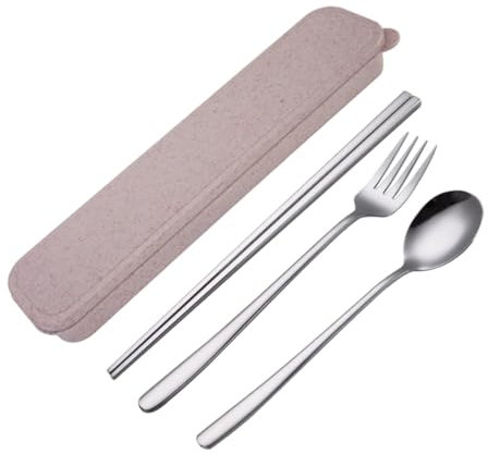 HOLIDYOYO 4pezzi Utensili Da Tavola Portatili Acciaio Inossidabile Cucchiaio Bacchette Forchetta Scatola Per Pranzo e Viaggi Facile Da Pulire e Riutilizzabile