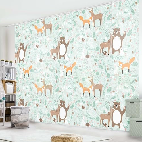 micasia Schiebegardine halbtransparent 60er Paneel Klett Kinderzimmer Textil lichtdurchlässig - Hirsch Modern Flächenvorhang grün Mädchen Jungen 2336 (360x250 cm - 6er Set)