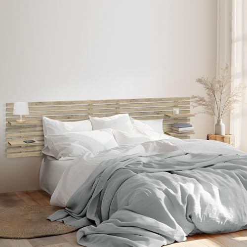 DHOME Recyceltes MDF Kopfteil aus Holz mit Regalen im Palettenstil Nachttischregale im Japanischen Stil Bett im nordischen mit Beschlägen inklusive (Kambrisches Holz, Bett 180cm)