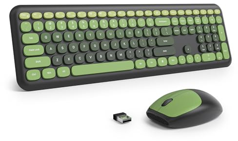 SbocKeeb Tastatur und Maus Kabellos, Retro Bunt Tastatur Funktastatur mit Stille Mouse Amerikanisch QWERTY, Cute Wireless Schreibmaschine Tastaturin in Voller Größe USB 2.4GHz für PC (Dark Green)