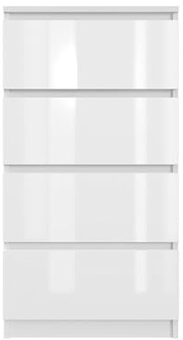 SoDREAMER Kommode mit 4 Schubladen 50 cm | Weiß - glänzende Vorderseite Ideal für Schlafzimmer, Wohnzimmer, Kinderzimmer und Büro | Geräumige Kommode| Modernes Design | 50x97x40 cm