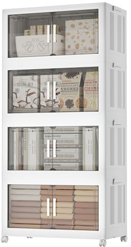 Naviconvex Aufbewahrungsbox mit Deckel, 4 Schichten 160L Aufbewahrungsboxen mit Deckel Groß, Stapelbare Kunststoffboxen mit Tür und Rollen, Klappboxen Faltbar, Kisten Aufbewahrung für Haus und Büro