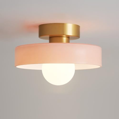 YFMYY Deckenlampe aus cremefarbenem Glas im Mid-Century-Stil, runde, halbbündige Leuchte, nordische Moderne Innendekoration, Deckenleuchte für Schlafzimmer, Wohnzimmer, Garderobe, Treppenhaus, Flur