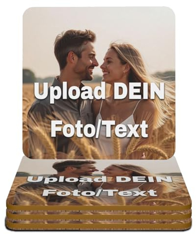 Untersetzer mit Foto (4 Stück), personalisiert Bierdeckel, Personalisierbare Untersetzer Bedrucken, mit Foto/Text, Tischuntersetzer, Wasserfeste rutschfeste Waschbar (Quadrat - Kork - untersetzer)