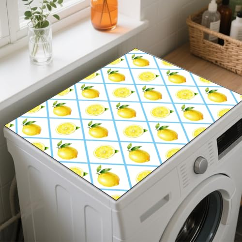 GLOBLELAND Lemon Washer Dryer Dust Cover 23.6×19.69inch Fruit Washing Machine Top Protector Pads Non Slip Washing Machine Top Covers for Laundry Room Living Room Table Coffee Machine Placemat