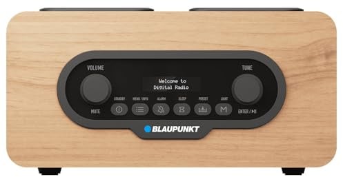 Blaupunkt DR10CR Tragbares DAB+ UKW-Radio, Bluetooth 5.3, USB/microSD-Player, LCD-Display, Dual-Alarm, Akku 1800 mAh, Holzgehäuse, Fernbedienung, Kopfhörerausgang